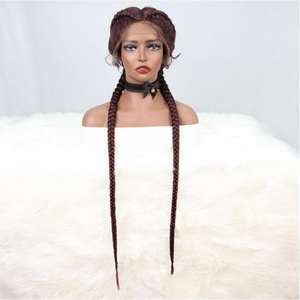 Peluca sintética frontal <span class=keywords><strong>de</strong></span> encaje con <span class=keywords><strong>dos</strong></span> <span class=keywords><strong>trenzas</strong></span> largas, la más vendida al por mayor, para mujer, <span class=keywords><strong>trenzas</strong></span> <span class=keywords><strong>de</strong></span> tres hebras, gorro completo, lista para usar - Product Image 1