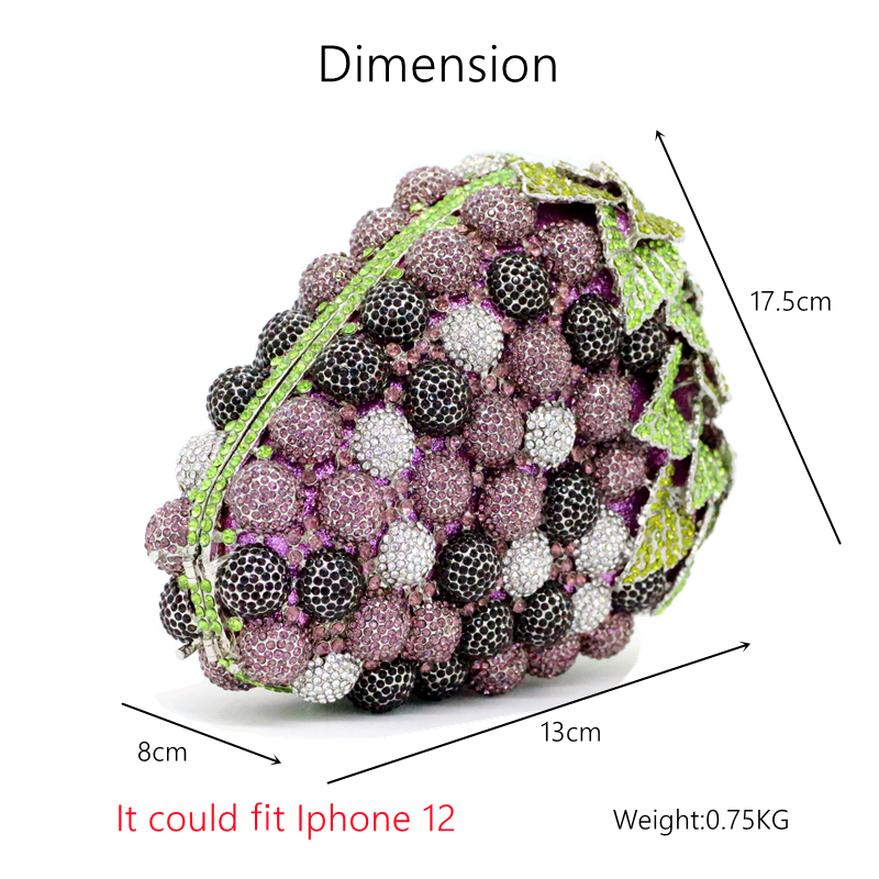 New Style Purple Grape Luxury Crystal Bags Women Banquet Purse Ladies Evening Bags Diamond Clutch Bags Wristlets Handbags