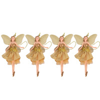 Pendentif de Noël en tulle doré transparent avec ailes scintillantes, ornement féerique pour arbre de Noël, décoration de fête à domicile