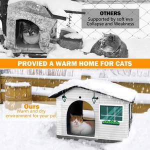 Prix d'usine Maison chauffante imperméable pour chat avec <span class=keywords><strong>isolation</strong></span>, double porte à rabat et coussin chauffant pour la protection des chats errants en extérieur en hiver - Product Image 4