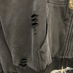 Sudadera con capucha para hombre de alta calidad, negra, con efecto roturado, con cremallera, estilo lavado ácido, de moda, Grailz Project G/R - Product Image 4