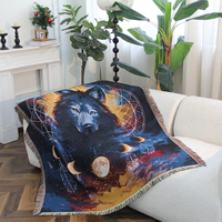 Couverture en tapisserie motif loup, tissée jacquard, écologique, vente en gros d'usine, avec personnalisation OEM ODM du LOGO et du motif