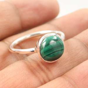 Bague de pierres précieuses Malachite minimaliste en argent Sterling massif Vintage fait à la main bijoux de mariage/fête diamant pierre de naissance cadeau pour - Product Image 2