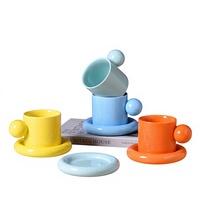 Ensemble tasse à café et soucoupe en porcelaine, design moderne, poignée sphérique, 360 ml, pour le bureau, motif biscuit coloré, marque JADE