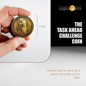Moneda Personalizada 'Task Ahead', Monedas de Desafío, Chapado en Oro Antiguo, un Caballero Templario Arrodillado y Filipenses - Product Image 3