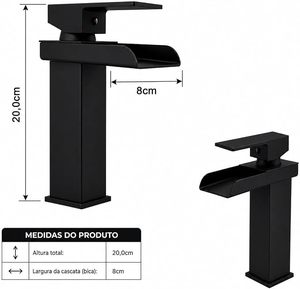 Grifo de Baño Monomando Cascada para Lavabo de Encimera, Acero Inoxidable, Negro Mate - Product Image 4