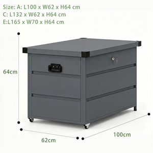 Boîte <span class=keywords><strong>de</strong></span> rangement en acier galvanisé 120x62x64cm 300L, armoire <span class=keywords><strong>de</strong></span> <span class=keywords><strong>jardin</strong></span> extérieure verrouillable avec couvercle hydraulique - Product Image 4