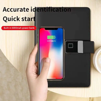 Carnet en cuir A5 de marque avec chargeur sans fil intégré, verrouillage par empreinte digitale, agenda et planificateur
