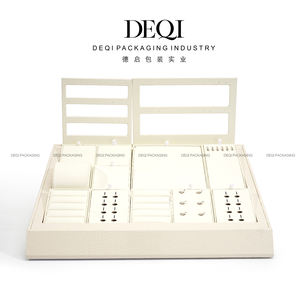 مجموعة مجوهرات خشبية بيضاء من الجلد الصناعي حامل عرض مجوهرات للقلادات أقراط أساور خلخال ساحر - Product Image 3