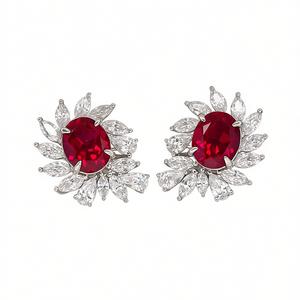 Pendientes Clásicos de Flor con Rubí Rojo Corte Marquesa, de Aleación, para Fiesta, con Engaste de Garra, para Mujer - Product Image 1