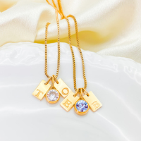 Collier EManco personnalisé avec lettre gravée, chaîne en forme de boîte, pendentif en pierre bleue, accessoire tendance pour les fêtes, les anniversaires