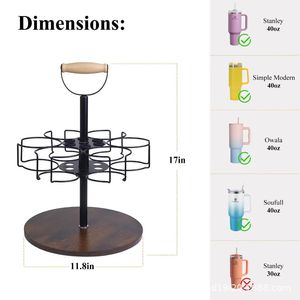 Iron and wood combination rotating cup holder Stanley water <b>bottle</b> <b>storage</b> <b>rack</b> hanging <b>rack</b> for water <b>bottles</b> and thermos cups - Product Image 2