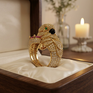 Bague de luxe pour femme en forme d'oiseau perroquet, diamants brillants de laboratoire, plaqué argent 925, bague personnalisée motif animal, certifiée IGI - Product Image 1