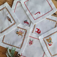 Serviettes carrées de Noël classiques personnalisées, serviettes en lin crochetées à la main pour la décoration de la table à manger à la maison et en avion