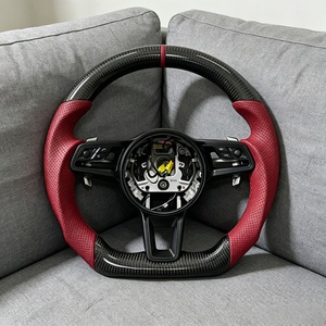 Volante de Cuero y Fibra de Carbono Compatible con <span class=keywords><strong>Porsche</strong></span> Panamera Cayenne Macan Taycan Cayman Boxster <span class=keywords><strong>Carrera</strong></span> 997 <span class=keywords><strong>911</strong></span> 991 718 - Product Image 4