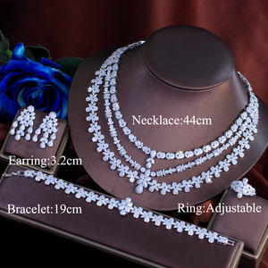 طقم مجوهرات فاخر للنساء مكون من 4 قطع، عقد وأقراط بتصميم زهور متعدد الطبقات (3 طبقات) مع شرابة، طقم كبير مناسب للعرائس وحفلات الزفاف في الشرق الأوسط - Product Image 3