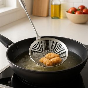 Colador de acero inoxidable 304 de gran tamaño, apto para uso alimentario, con mango largo para frituras, cuchara coladora doméstica para fideos - Product Image 3