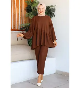 高品质温和的伊斯兰女性服装新季迪拜阿拉伯穆斯林时尚透气无缝压花粉扑印花