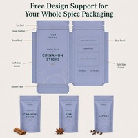 Sachet personnalisé à fond plat avec fermeture éclair pour bâtonnets de cannelle, idéal pour les marques alimentaires et l'emballage de détail sous marque privée