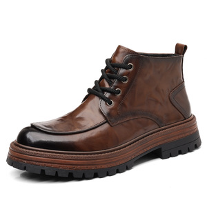 Bottes Martin pour homme, à bout rond, talon épais, doublure en polaire, semelle extérieure en caoutchouc, style hiver isolant - Product Image 5