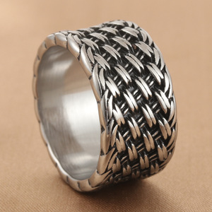 European American Style Titanium Steel Woven <b>Ring</b> Silver Men's Punk Fashion Jewelry 280718 - Product Image 3