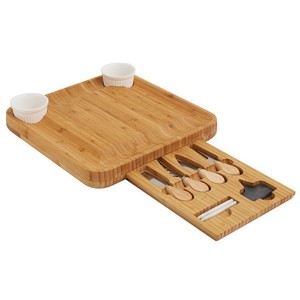 Venta al por mayor de charcutería de madera de bambú con logotipo personalizado y tabla para servir queso con juego de cubiertos - Product Image 5