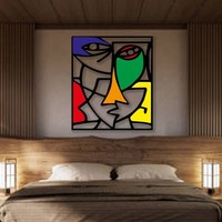 Décoration murale en métal avec visages colorés, style Picasso, décor abstrait, sculpture murale moderne pour salon, décoration intérieure
