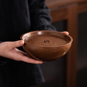 Handmade Round Copper Dry Brewing <b>Tray</b> For Tea Ceremony <b>Storage</b> Dehua Origin Standing Type - Product Image 1