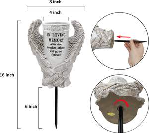 Décorations de cimetière, vases en forme d'ailes d'ange avec pics pour décorations de jardin, statues de jardin imperméables, cadeaux commémoratifs - Product Image 4