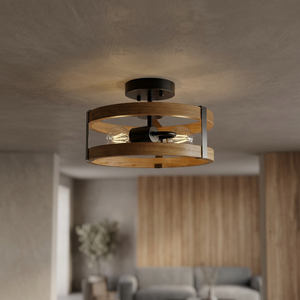 FC-005 Industrial 2-<b>Light</b> E26/E27 Flush Mount Ceiling <b>Light</b> Black Wood Grain Iron Hanging Lamp Living Room ETL RoHS Certified - Product Image 3