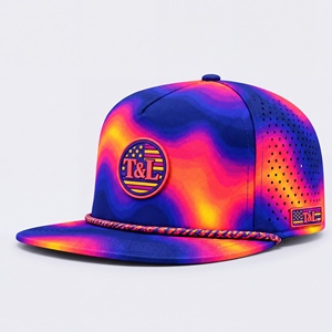 Casquette Snapback à Visière Plate Dégradé Ombré Bleu Rose Orange avec Patch PVC Imperméable et Cordon, 5 Panneaux Perforés Respirants, Gorras Hommes Femmes - Product Image 1