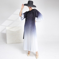 Robe plissée de haute qualité, ceinture lâche à la taille, style décontracté pour femmes européennes et américaines, robe imprimée dégradée de couleur