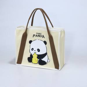 กระเป๋าผ้าแคนวาสสำหรับผู้หญิง สีพื้นเรียบง่ายพิมพ์ลายแพนด้า กระเป๋าสะพายแฟชั่นสำหรับสุภาพสตรี - Product Image 4