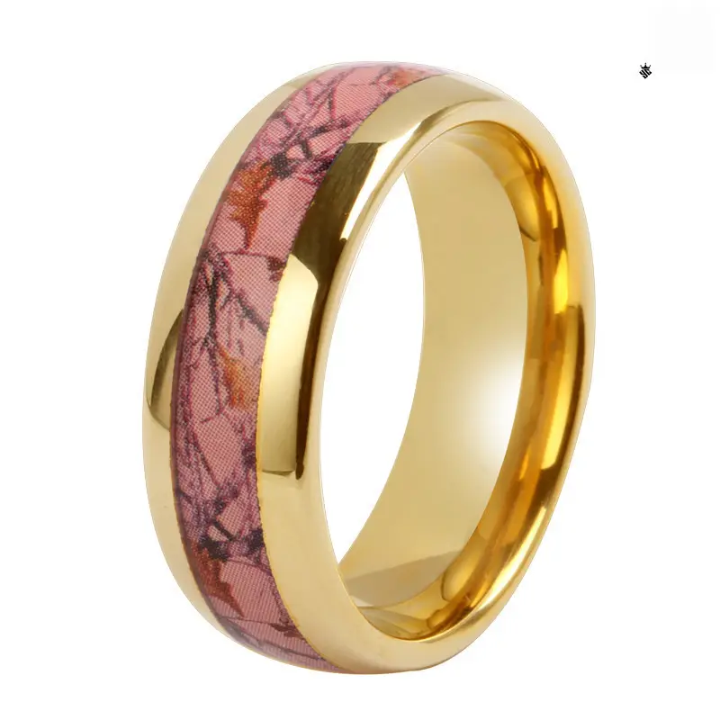 Anillo de compromiso de tungsteno para hombre y mujer, sortija de oro de camuflaje Rosa turco