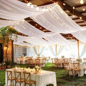 Rideaux de plafond blancs pour mariage, rideau en mousseline de soie en tissu transparent pour décoration de fête - Product Image 2