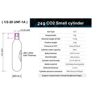 Cartucho de <span class=keywords><strong>CO2</strong></span> de Alta Presión ARR de 25g con Rosca para Chaleco Salvavidas, 6MPa - Product Image 3