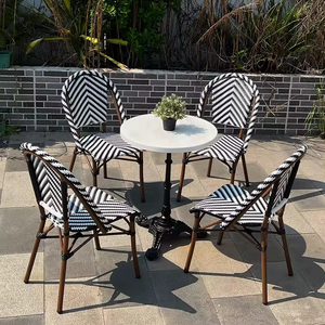 Silla de Bistró Francesa para Exterior, Silla Tejida de Ratán Sintético para Cafetería, Restaurante, Jardín, Diseño Vintage con Marco de Aluminio - Product Image 4