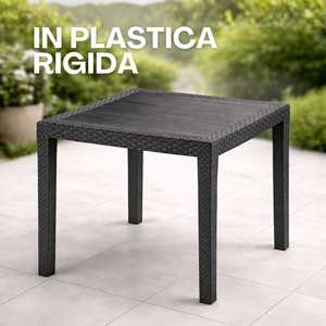 Square <b>Plastic</b> Garden <b>Table</b> 79x79x72 Cm Anthracite Rattan Effect Legs <b>Outdoor</b> Use - Product Image 3
