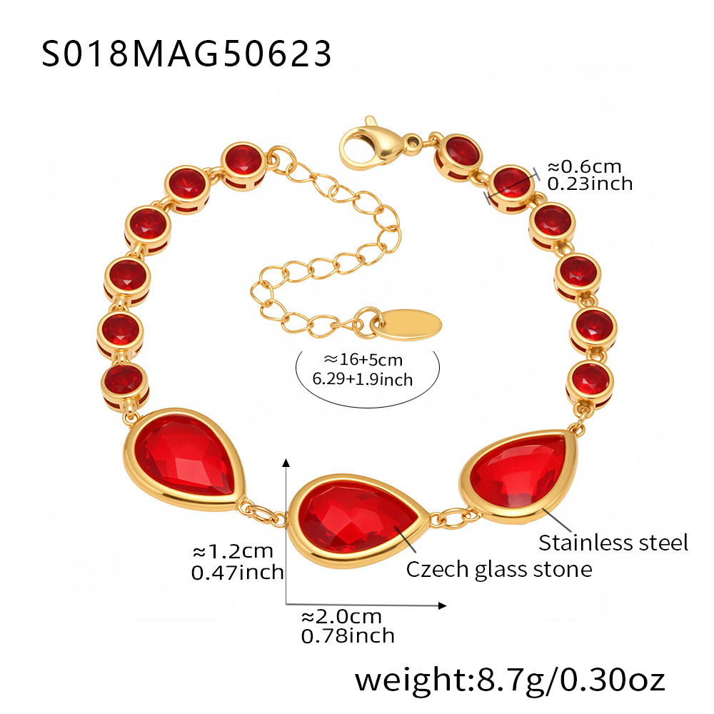 Chaîne de cheville en forme de larme et zircone rouge doré
