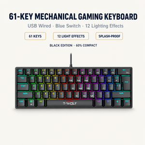 61 Tuşlu Mekanik Oyun Klavyesi Mavi Anahtar Kablolu USB 12 Aydınlatma Efekti PC Oyuncuları için Sıçramaya Dayanıklı - Product Image 1