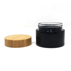 Wholesale 100g Cosmetic Cream <b>Containers</b> Custom Transparent Black Glass Jar Engraving Logo Bamboo Wood Lid Skin Care Lotion - Product Image 2