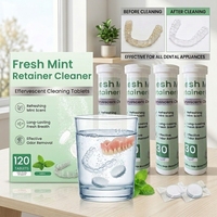 Comprimés Nettoyants pour Appareils Dentaires et Prothèses, Format Voyage, 4 Tubes de 30 Comprimés, Saveur Menthe Fraîche, Portable, Élimination des Taches et Contrôle des Odeurs