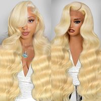 Perruque de cheveux humains vierges bruts blonds 613, ondulée profonde, 28-30 pouces, avec dentelle frontale HD transparente 13x6, sans colle, pour femmes noires, vente en gros