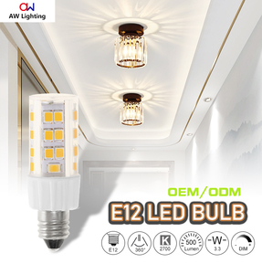 <b>E12</b> LED Corn <b>Bulb</b> 3.3W 2700K-6000K Smd 2835 Ceramic Base AC 120V For Hotel Indoor Use Dimmable <b>E12</b> LED <b>Bulb</b> - Product Image 4