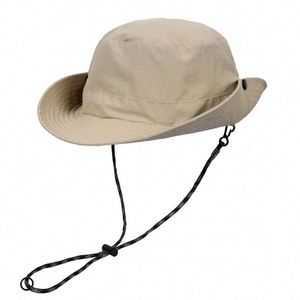 Striped Quick Drying Nylon Fisherman Outdoor Hiking Fishing Travel <b>Hat</b> Drawstring Closure Large Eave Sun Protection All-Season - Product Image 4
