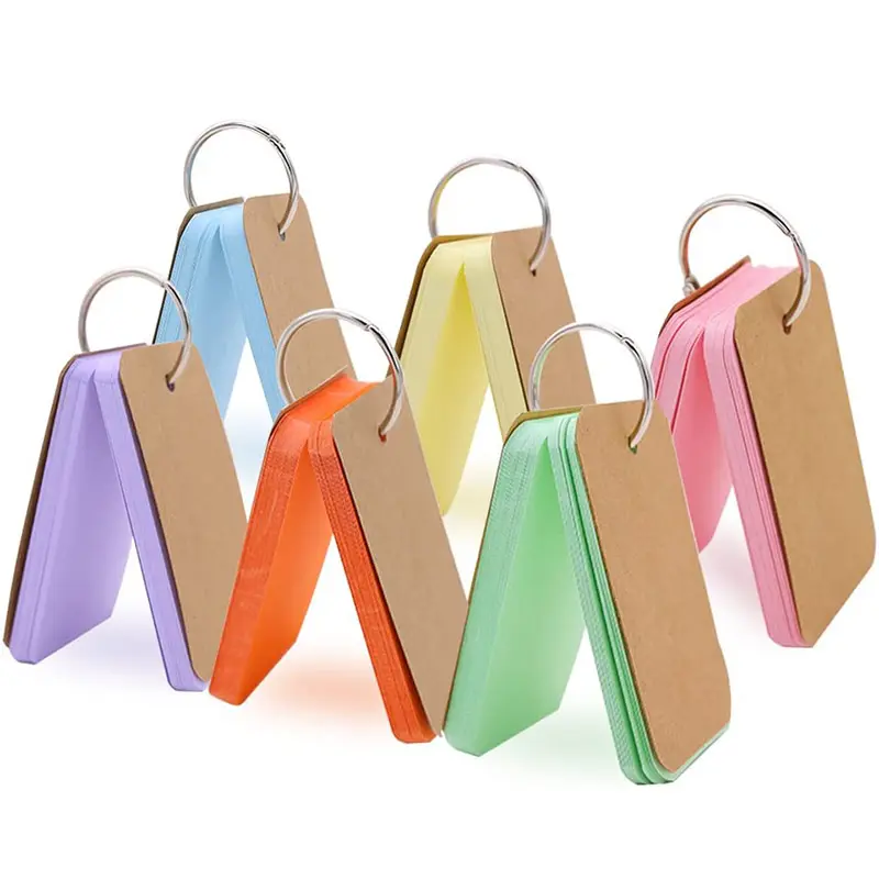 Wholesale Multicolor Kraft Paper Blank Index Card Study Note Cards DIY Binder Ring Easy Flip Flash Card