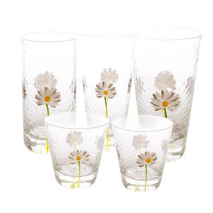 Gobelet en verre écologique résistant à la chaleur et à la chaleur, motif martelé, <span class=keywords><strong>marguerite</strong></span> texturée, peint à la main - Product Image 1