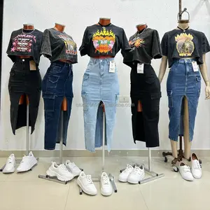 Nuova Gonna Lunga di Jeans Floreale da Donna 2024 Estiva Autunnale Invernale, <span class=keywords><strong>Vita</strong></span> <span class=keywords><strong>Alta</strong></span> Vintage, Modello <span class=keywords><strong>A</strong></span>-Line <span class=keywords><strong>a</strong></span> Tubino - Product Image 1