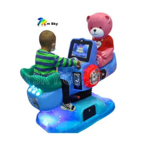 Mesin Video Game 3D dalam ruangan kreatif baru anak-anak beruang interaktif Kiddie wahana Seesaw dioperasikan koin serat kaca di Mall belanja