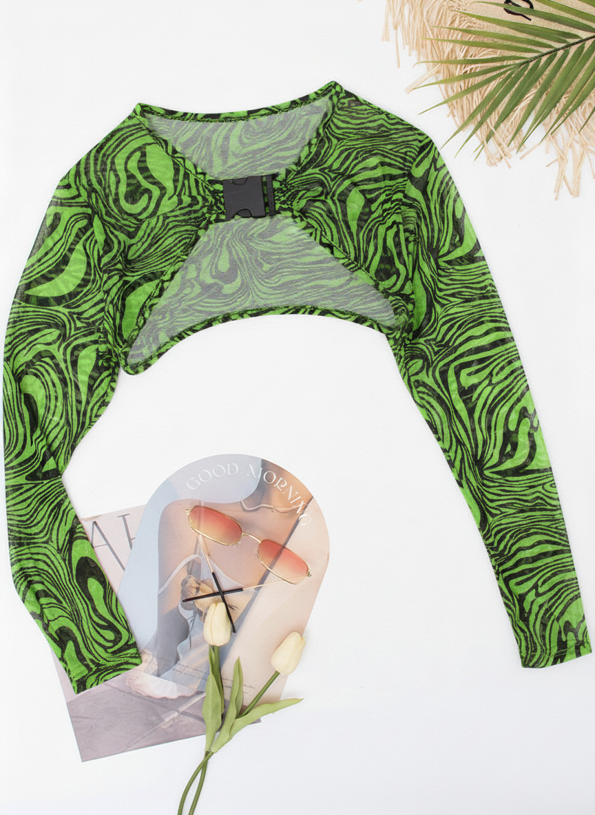 Blusa singola stampata verde e nera